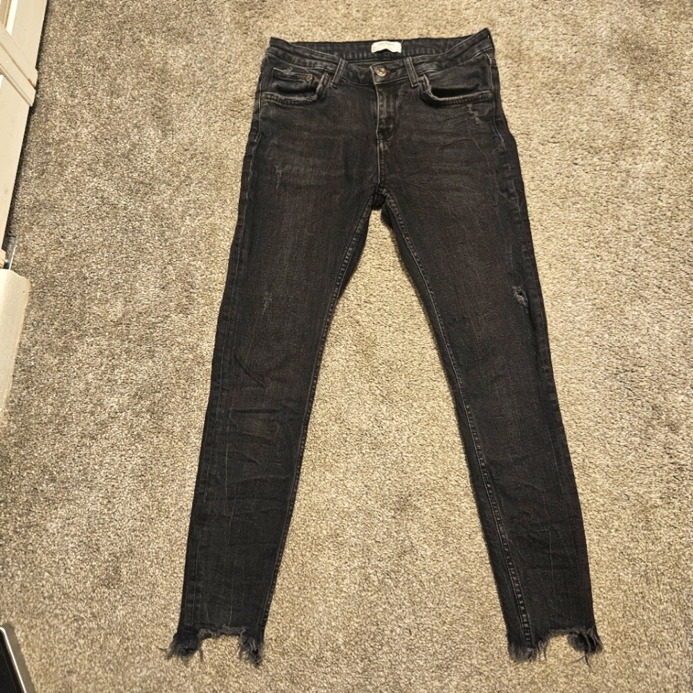 Zara Womens Jeans Size 6 Black Distressed Skinny Ankle Pants